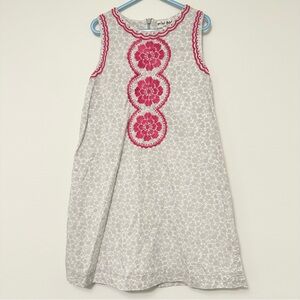 Mini Boden Gray and Pink Embroidered A-Line Floral Dress Girls size 7 size 8